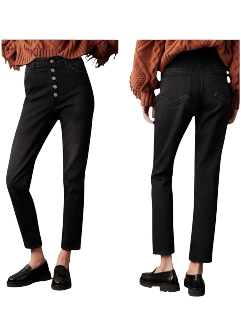 AMO Slim Dock Pant High Rise Jeans Exposed Button Fly Black Magic Sz 28 NWT